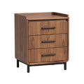 Modern Wooden Nightstand with Three Drawers and Metal Legs